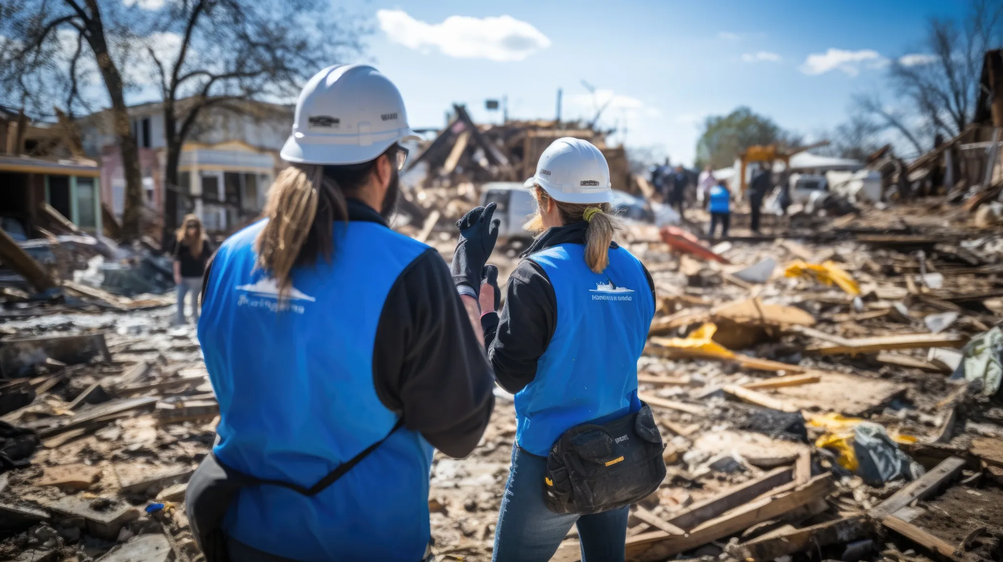 Crew at site assessing damage after hurricane